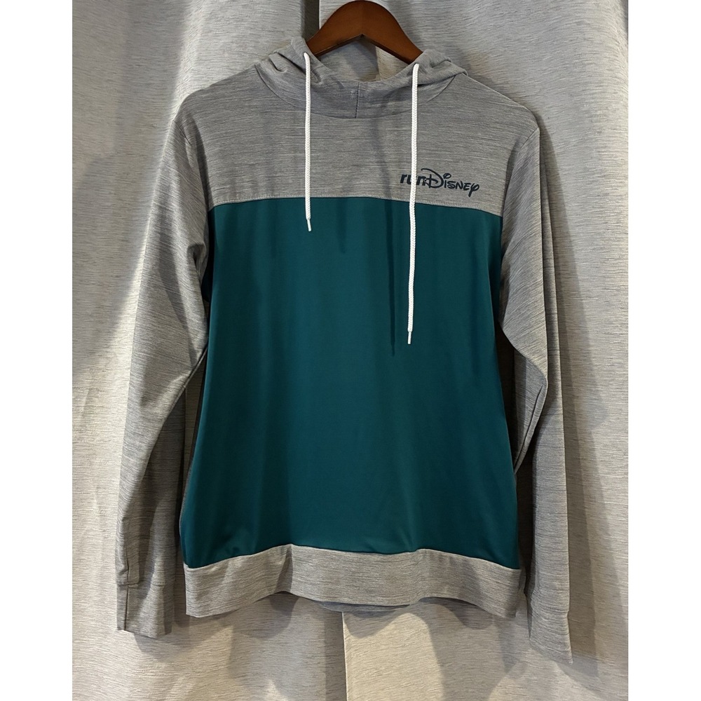 Run Disney Long Sleeve Lightweight Pullover Hoodie Blue Gray Mickey Small